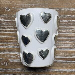 World Market Heart Ceramic Votive Candle Holder White Silver Tealight